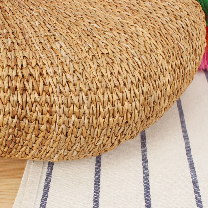 Straw handbag with colorful tassels and pom poms Kalsten