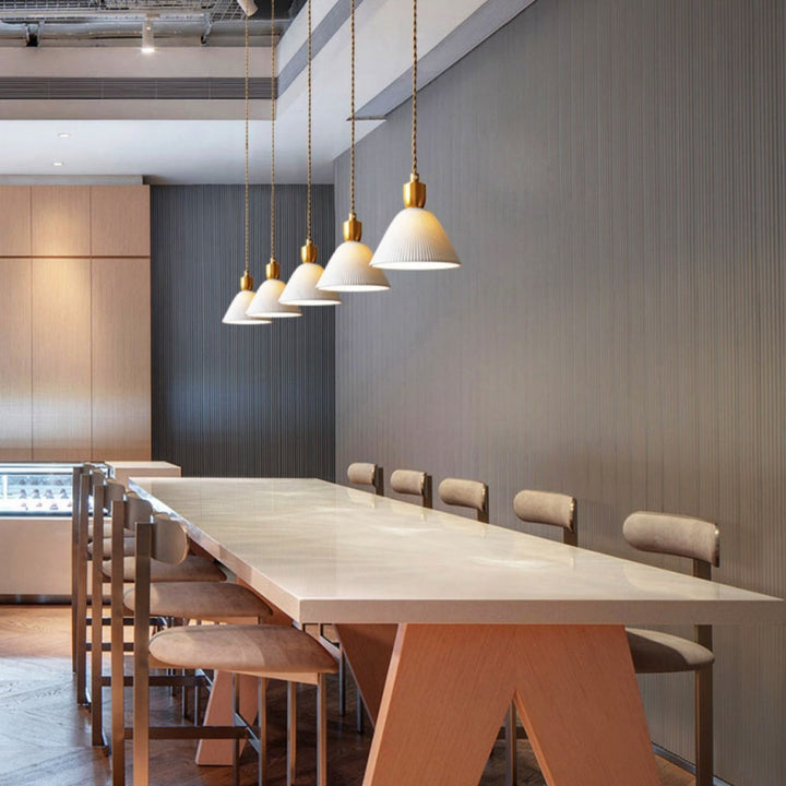 Retro Pleated Ceramic Brass Cocoon Pendant Lamp | Kalsten