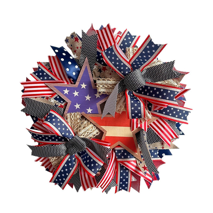 Unisex nan more patriotic door wreath made of ribbon and wooden stars Kalsten