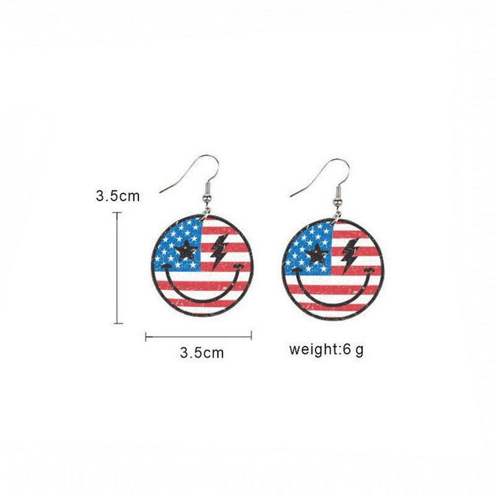 Ladies' lightweight wooden earrings in airplane jet design with patriotic motif and hypoallergenic fish hook Kalsten