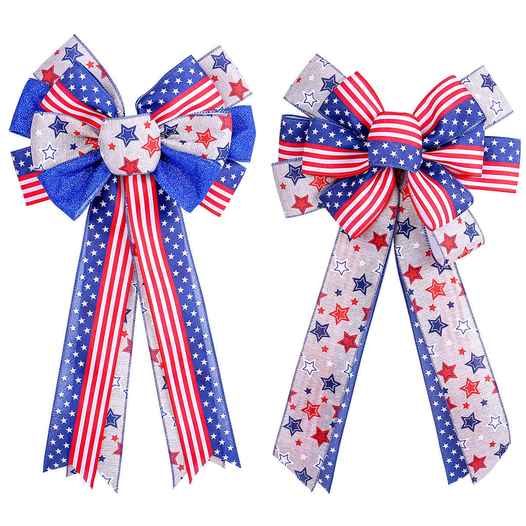 Unisex nan patriotic USA star and stripe ribbon bow set with wired tails and clip attachment Kalsten
