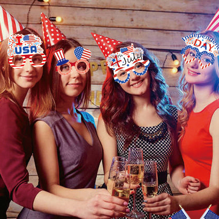 Unisex nan novelty patriotic party glasses assortment with themed foam toppers and mixed star and heart lens shapes Kalsten