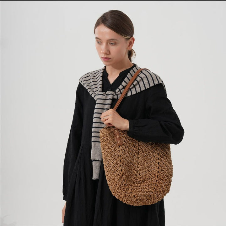 Handmade beach shoulder bag with leather handles Kalsten
