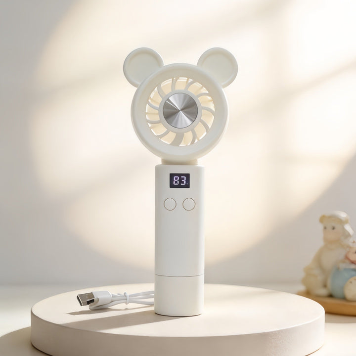 Unisex portable mini fan with LCD display and cute bear ears, rechargeable Kalsten