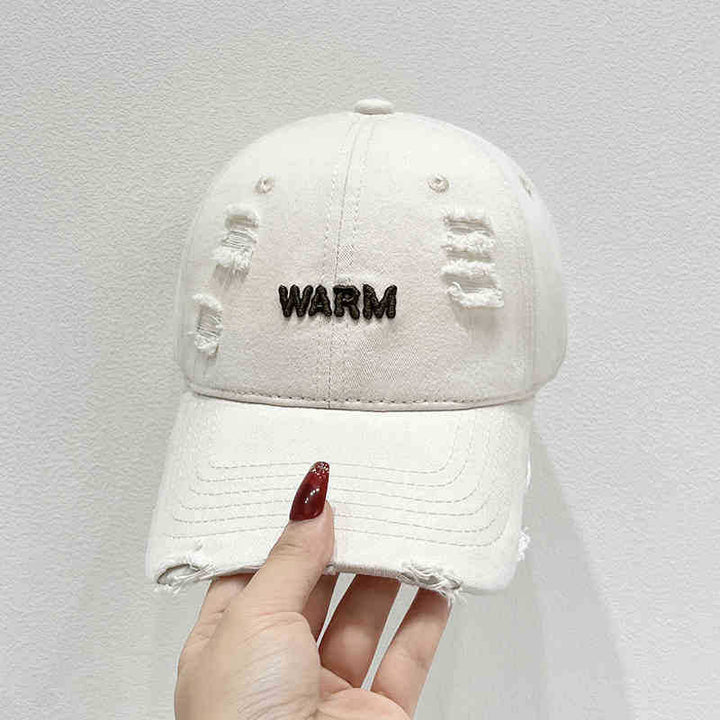 Women's Distressed Cotton Cap with Embroidered Message Kalsten