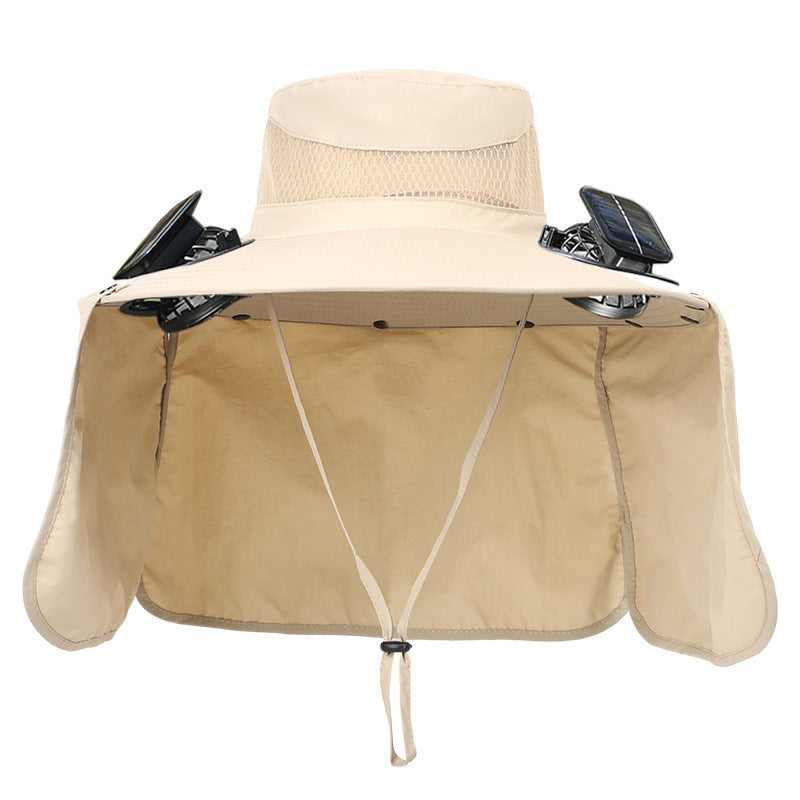 Sun hat with neck protection and integrated solar-powered dual fans Kalsten