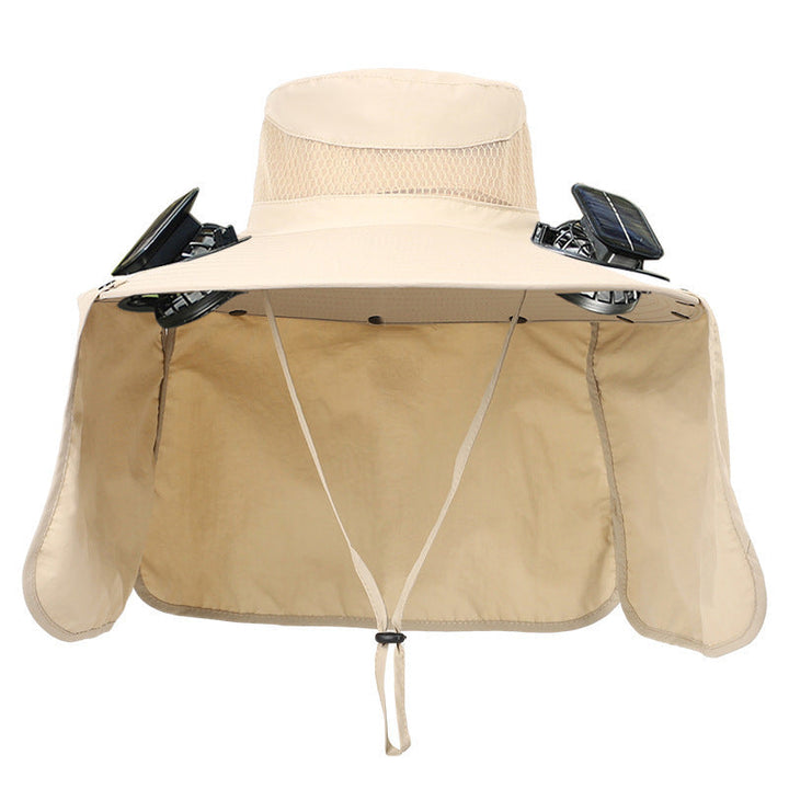 Sun hat with neck protection and integrated solar-powered dual fans Kalsten