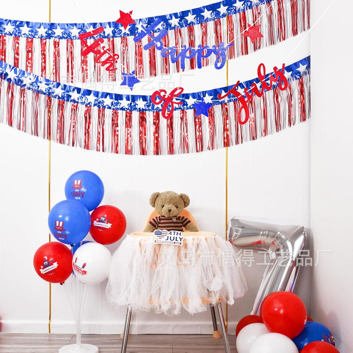 Independence Day metallic star fringe garland backdrop for patriotic party decoration Kalsten