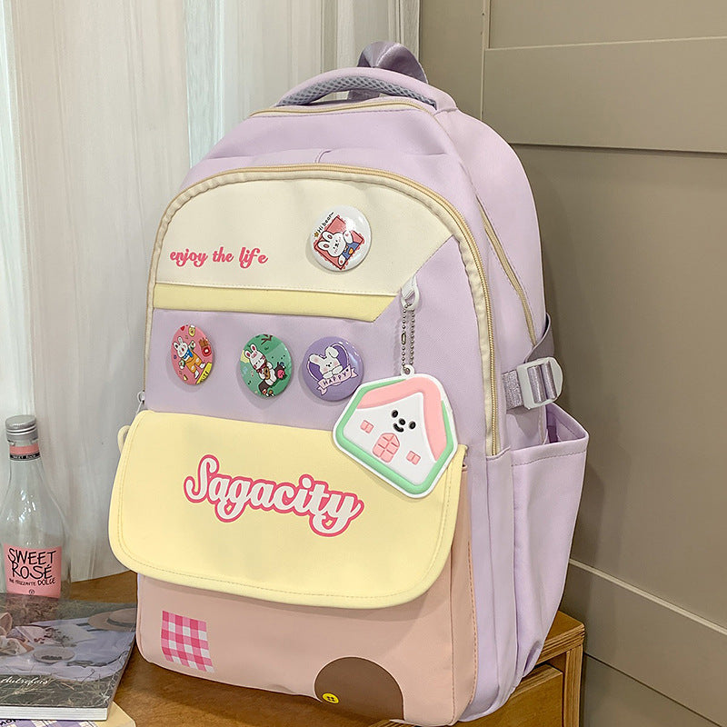 Cute Character-Themed Multi-Pocket School Backpack