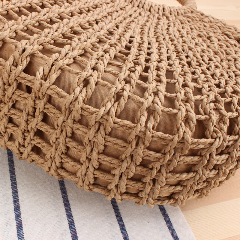 Filigree Bast shoulder bag with round wooden handles Kalsten