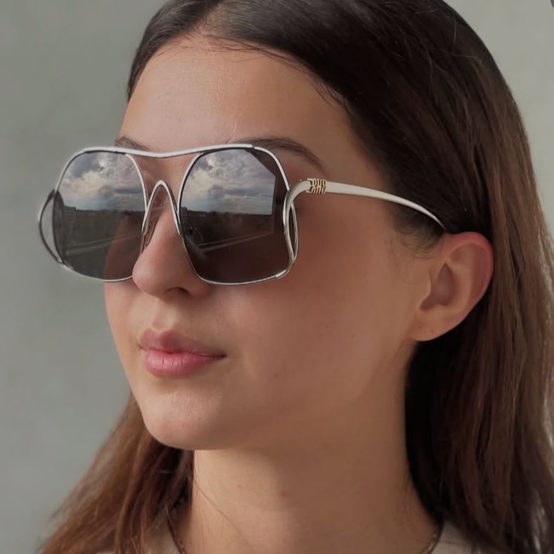 Women's geometric sunglasses with narrow metal frame and brown lenses Kalsten