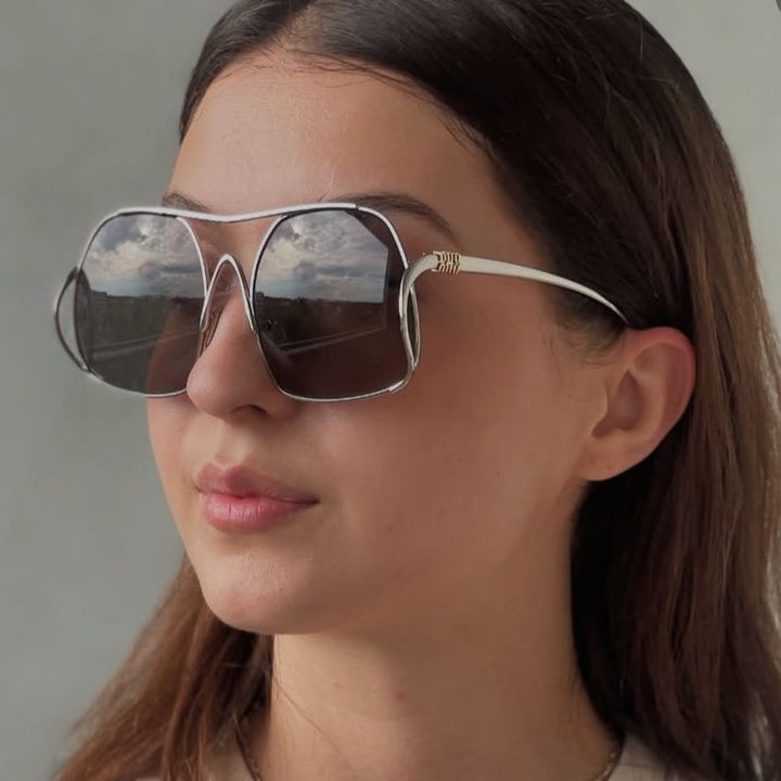 Women's geometric sunglasses with narrow metal frame and brown lenses Kalsten