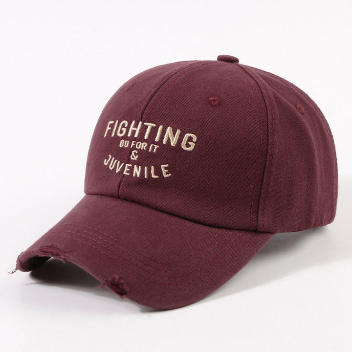 Women's Distressed Cotton Cap with Motivational Embroidery Kalsten