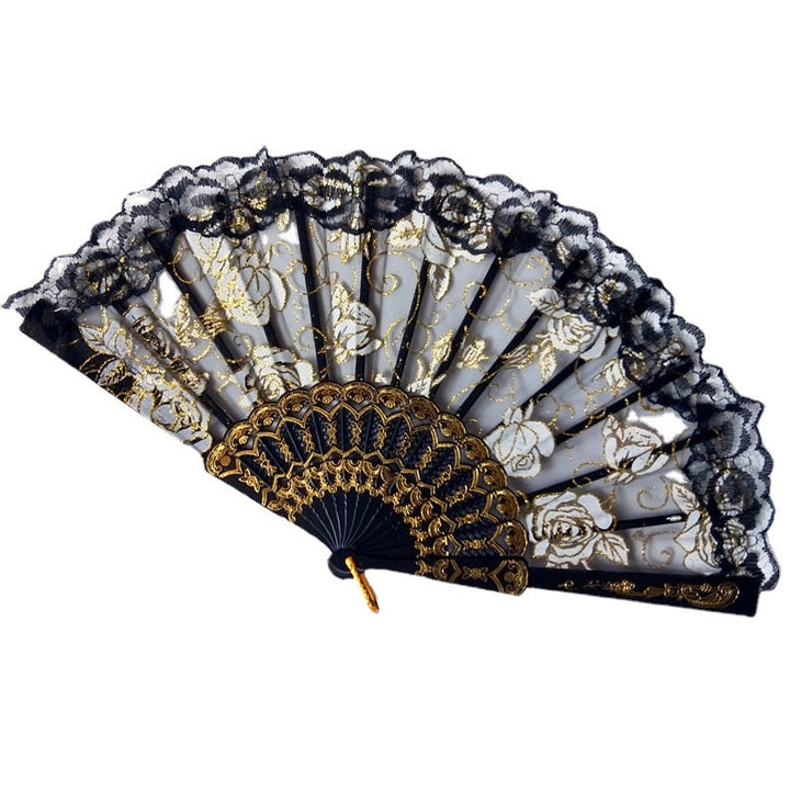 Ladies decorative hand fan with delicate rose motifs Kalsten