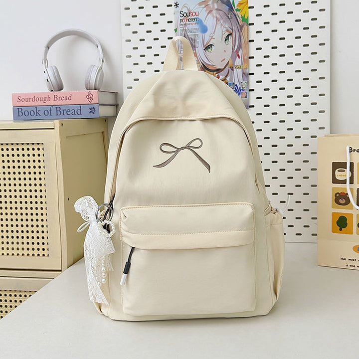 Minimalist Bow-Embellished School Backpack