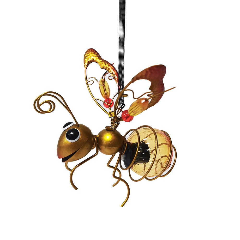 Whimsical Hanging Glass Bee Solar Garden Lantern Ornament Kalsten
