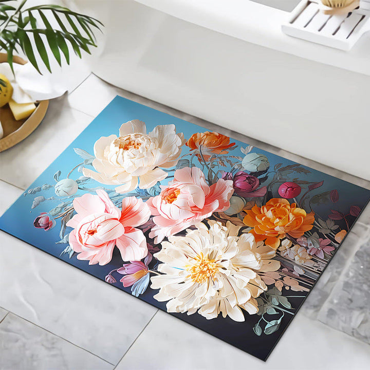 Textured Floral Design Bath Mat Kalsten