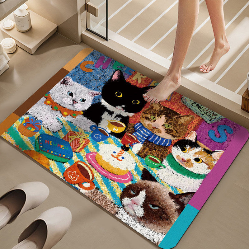 Cartoon Cat-Themed Bath Mat Kalsten
