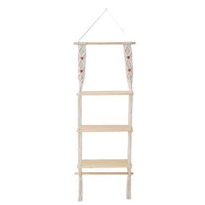Macrame Hanging Shelf with Natural Wood Accents Acalora