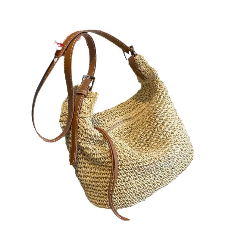 Cultivated raffia shoulder bag with leather accents Kalsten