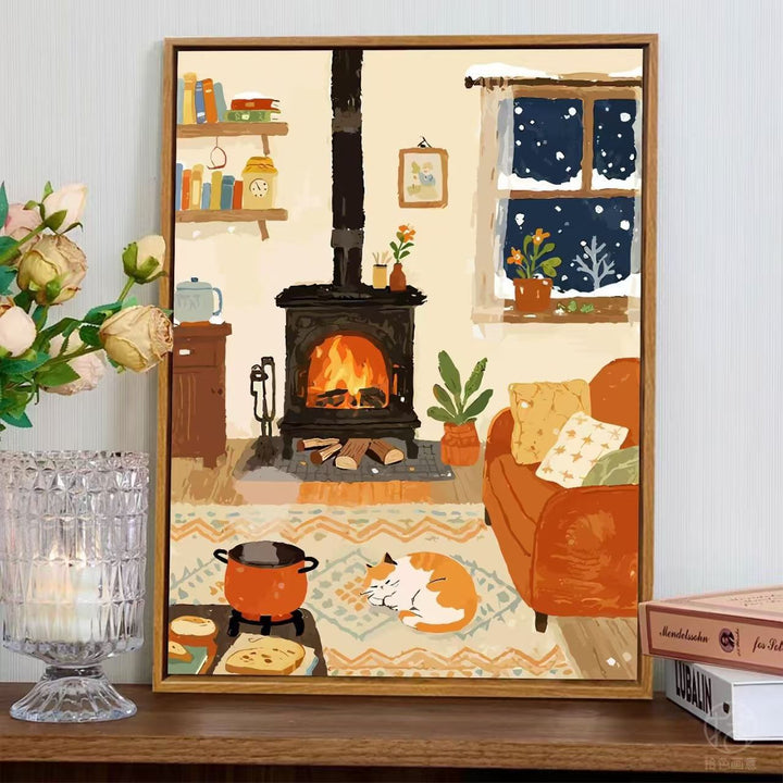 Cozy Fireplace Scene Wall Art Kalsten