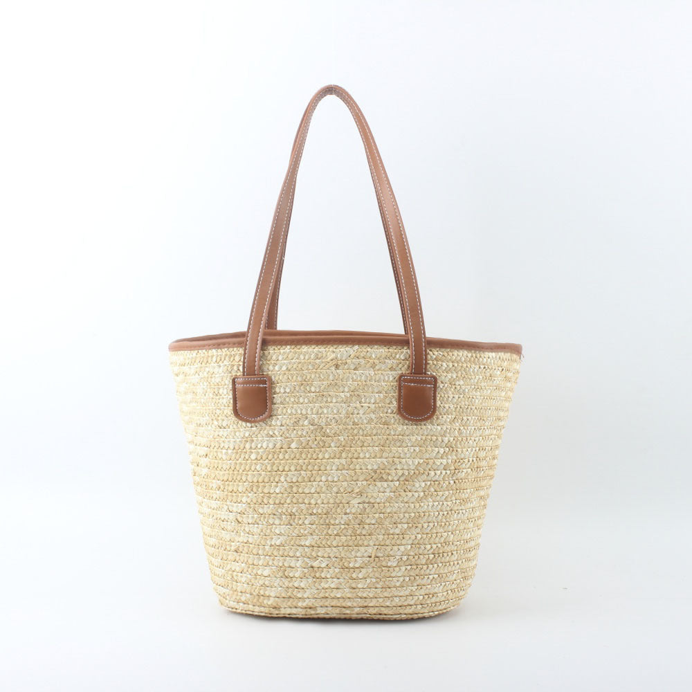 Braided basket bag with elegant leather handles Kalsten