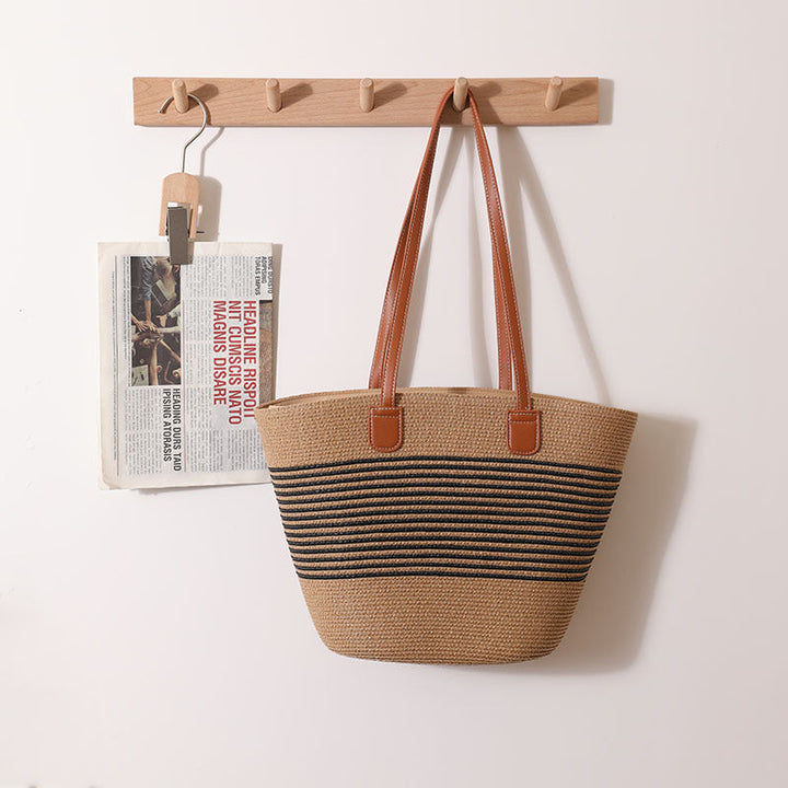Elegant Bast Handbag with Leather Handles Kalsten