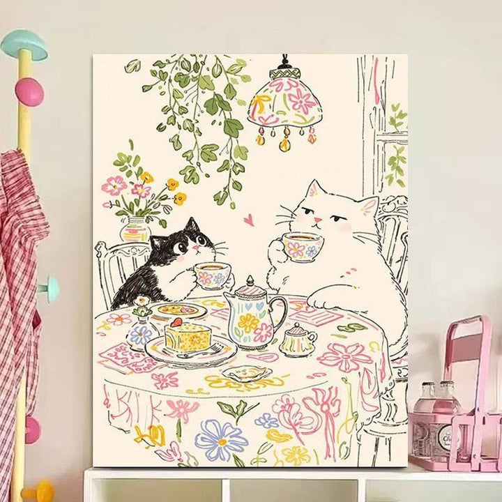 Whimsical Cat Illustration Canvas Art Print Kalsten