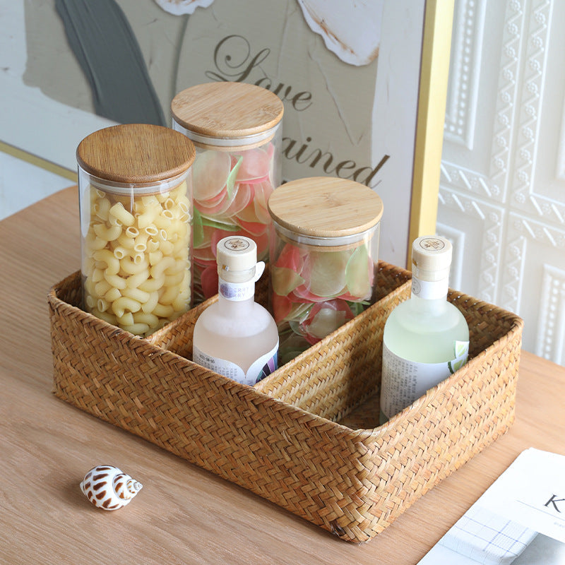 Multi-Compartment Natural Woven Storage Basket Kalsten
