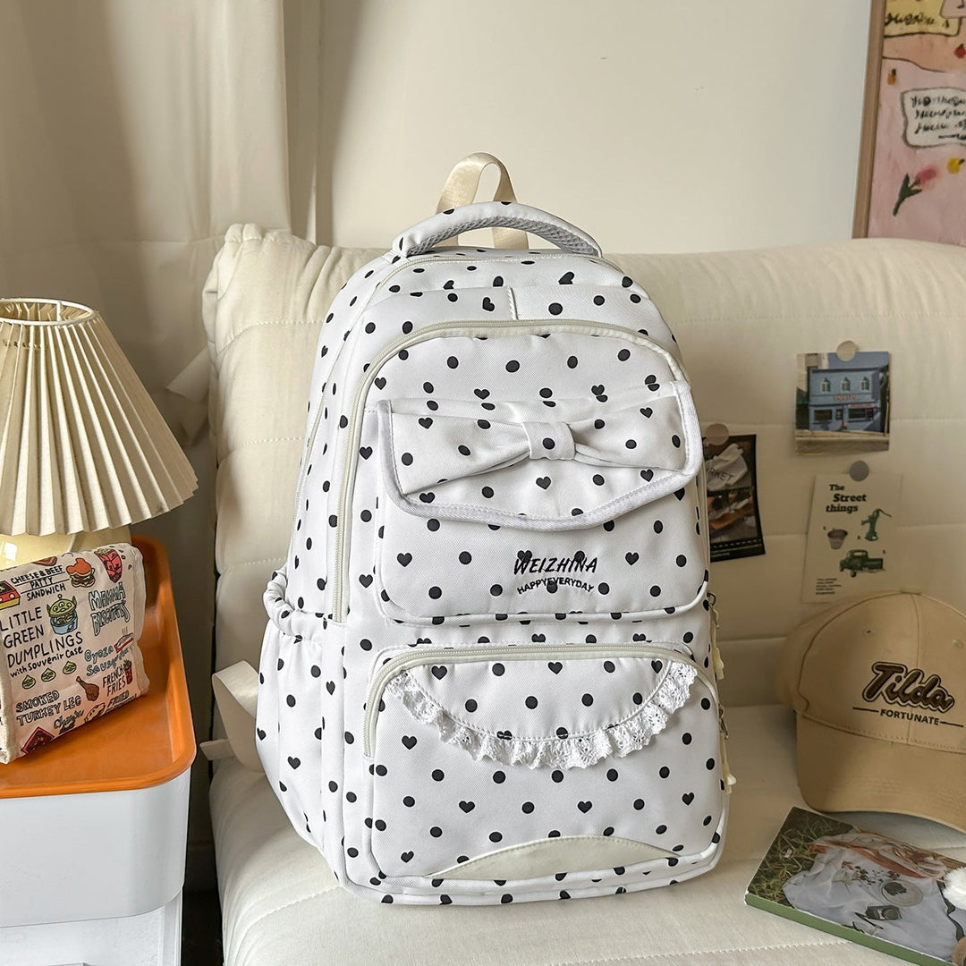 Charming Bow-Embellished Polka Dot School Backpack