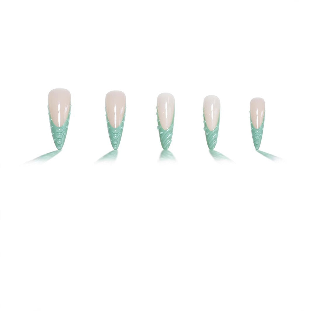 Artistic Stiletto Press-On Nail Design with 3D Shell Accents Acalora