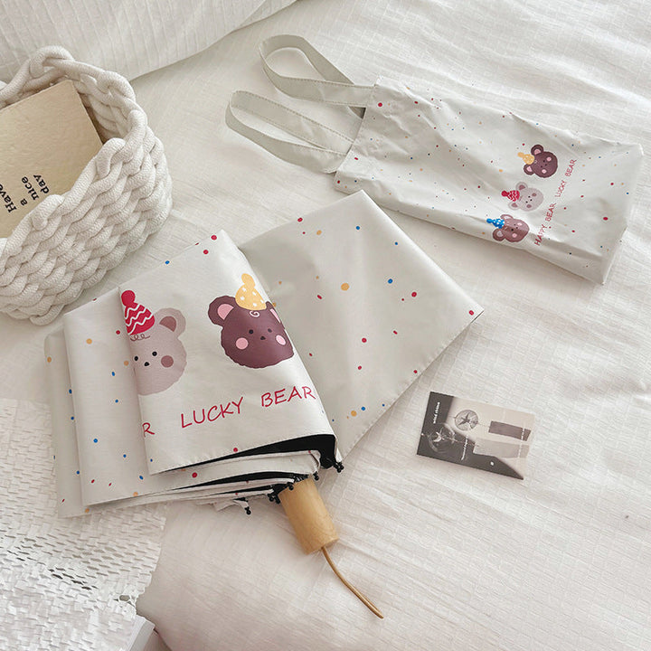 Ladies Foldable Umbrella with Playful Bear Design Kalsten