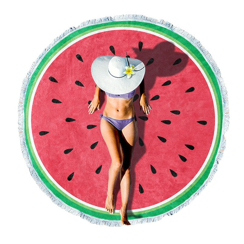 Round beach towel with floral fringe pattern Kalsten