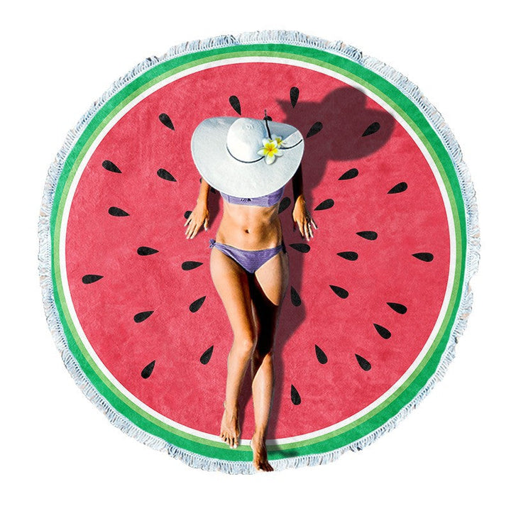 Round beach towel with floral fringe pattern Kalsten