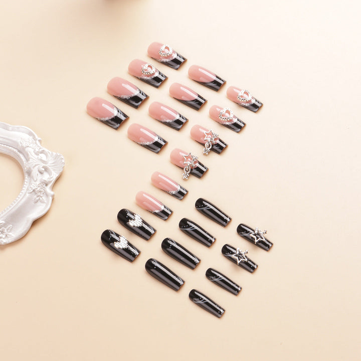 Artistic Long Press-On Nail Design with Rhinestone Accents Kalsten