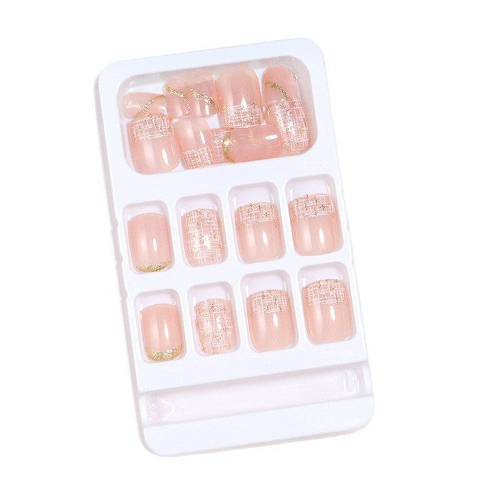 Elegant Press-On Nail Set with Gold Accent and Glitter Design Kalsten
