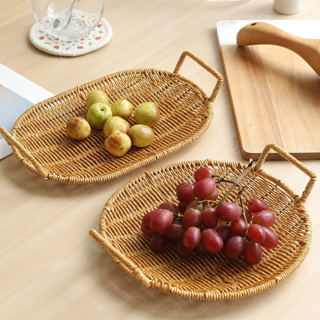 Handwoven Round Serving Tray with Ergonomic Handles Kalsten