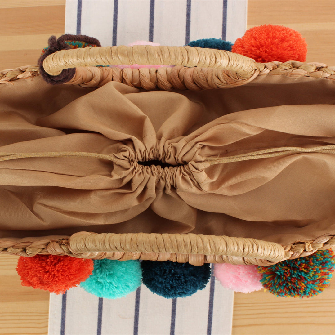 Basket bag with colorful pompons and carrying straps Kalsten