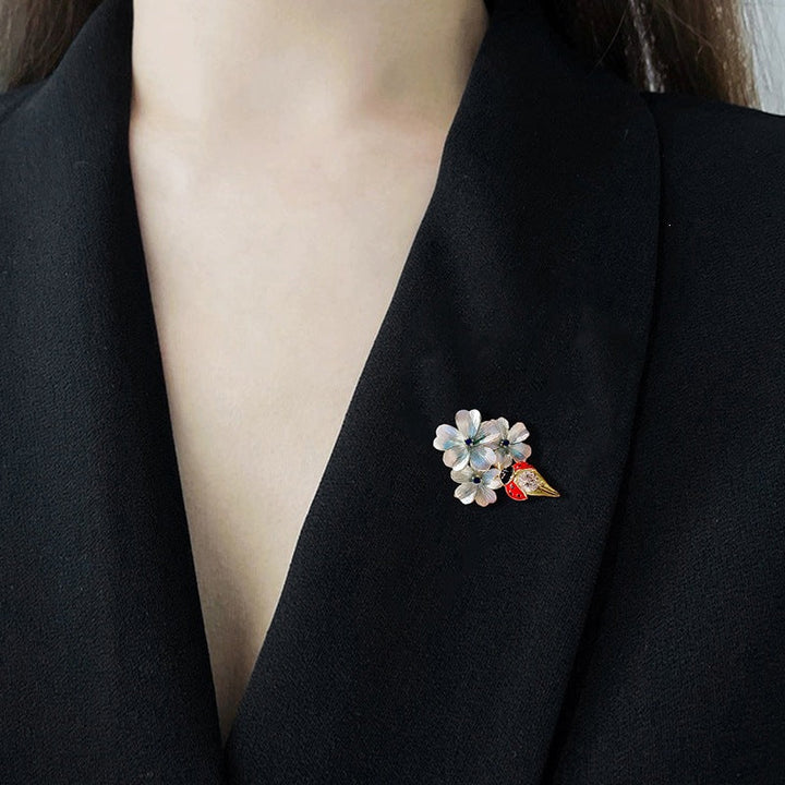 Flower brooch with ladybug and crystal Kalsten