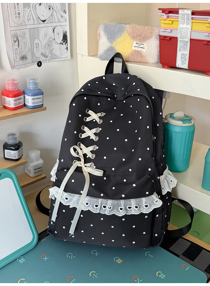 Dotted Lace-Trimmed School Backpack