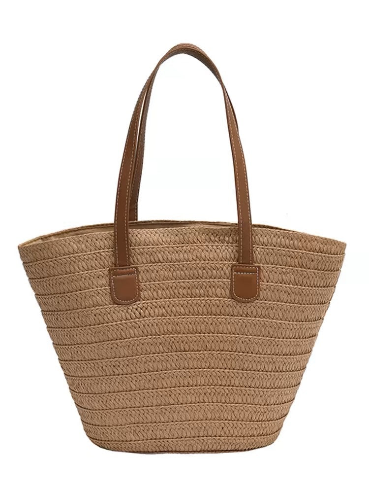 Elegant and Spacious Straw Bag with Leather Handles Kalsten