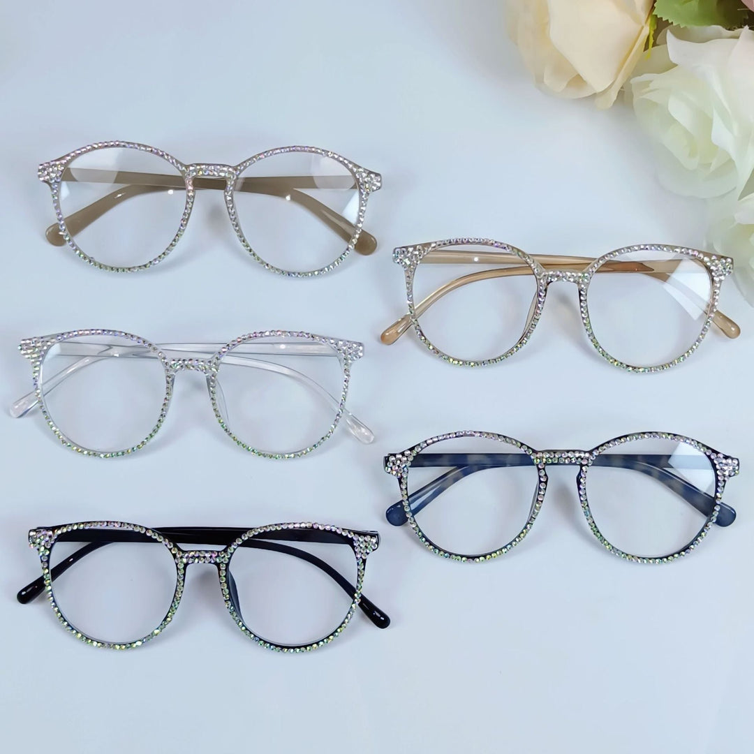 Women Stylish Cat Eye Glasses with Sparkling Rhinestone Trim Kalsten