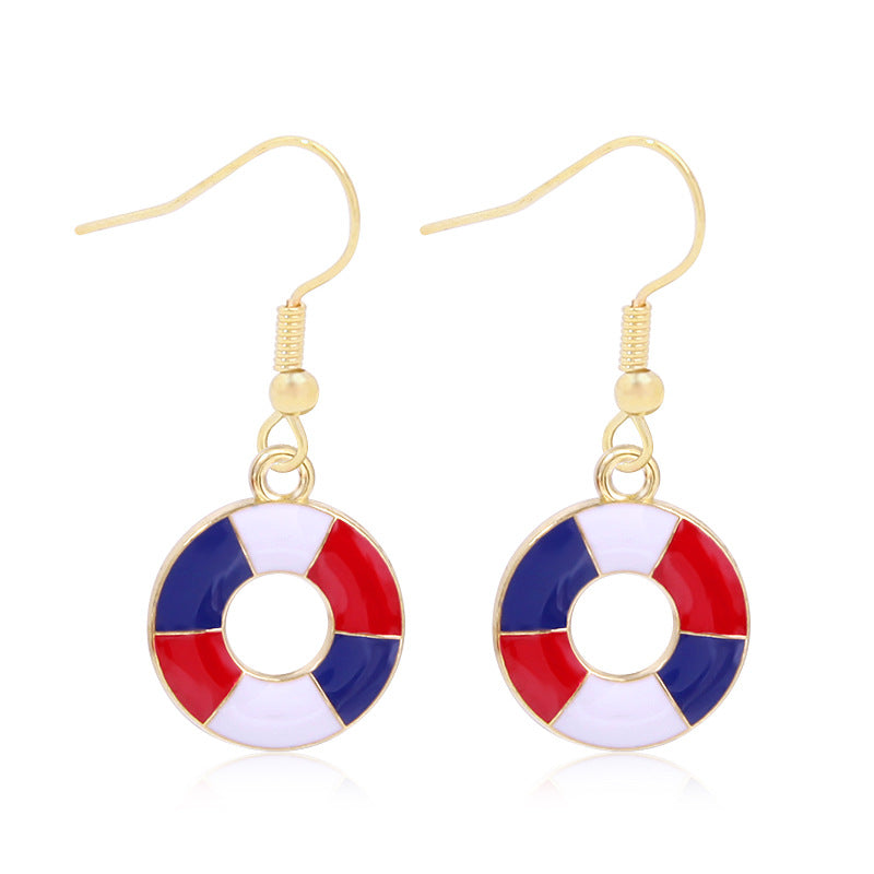 Women's star-shaped enamel earrings with USA flag motif and gold-plated fish Kalsten