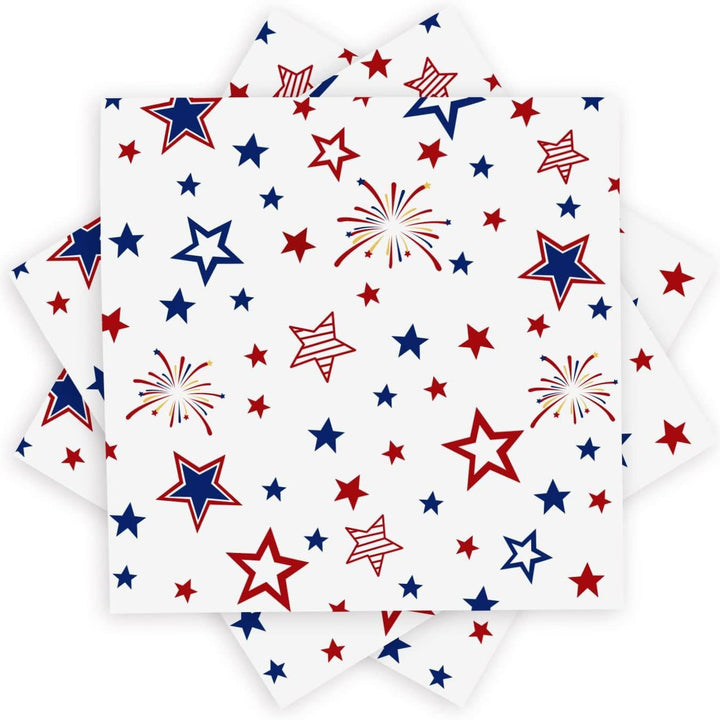 Unisex decorative disposable napkins with star and fireworks design, absorbent and two-ply Kalsten