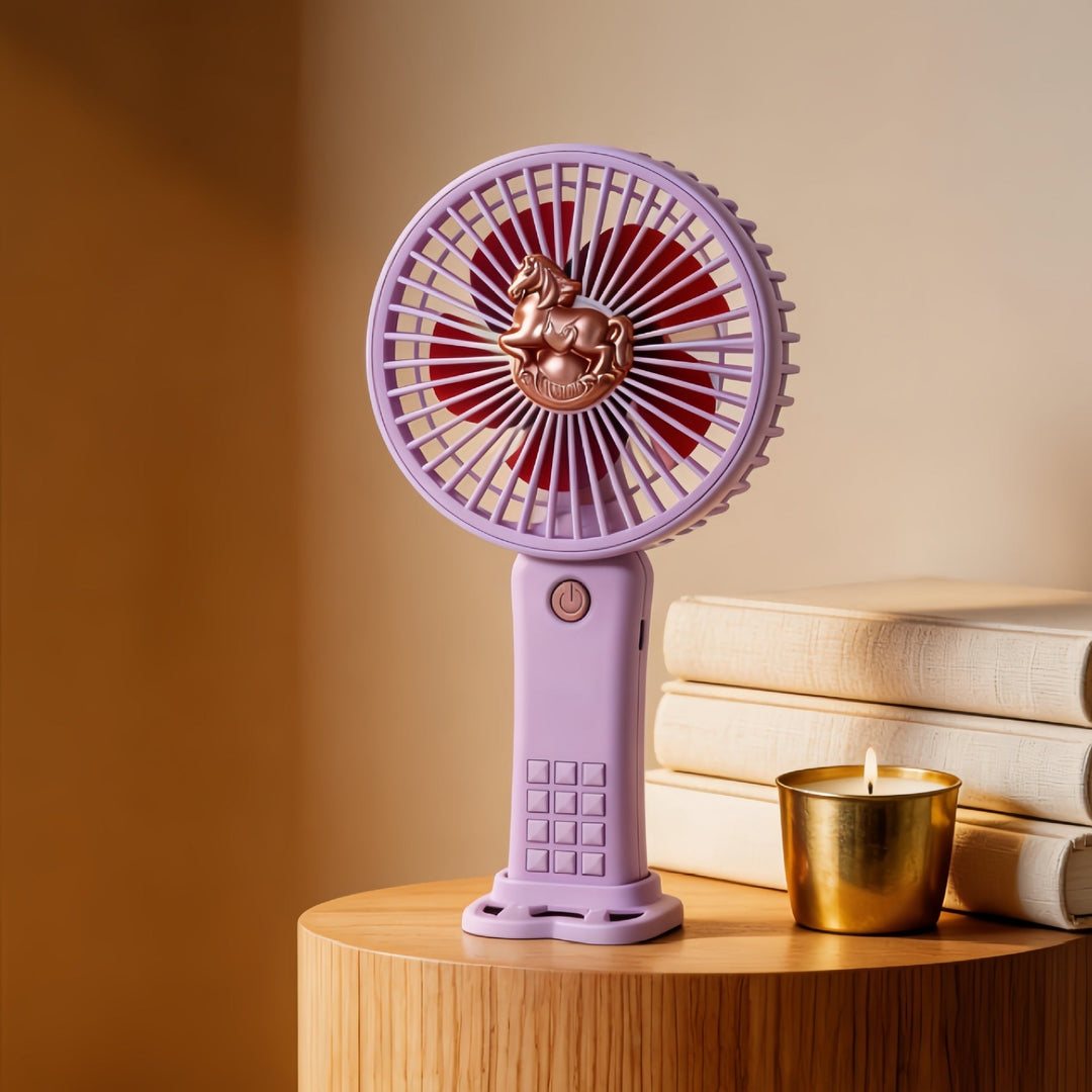 Ladies portable hand fan with playful horse motif Kalsten