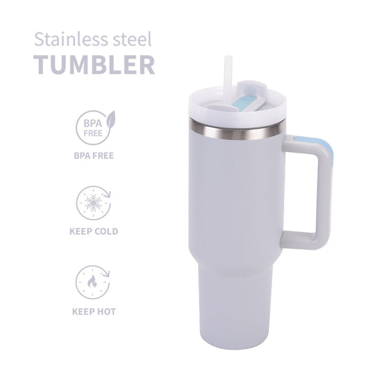 Stainless Steel Insulated Travel Tumbler With Ergonomic Handle And Bpa-Free Straw Lid