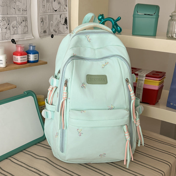 Embroidered Multi-Pocket School Backpack