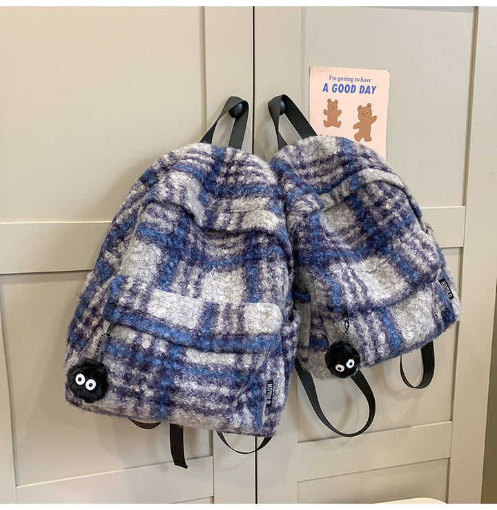 Cozy Fuzzy Plaid Backpack