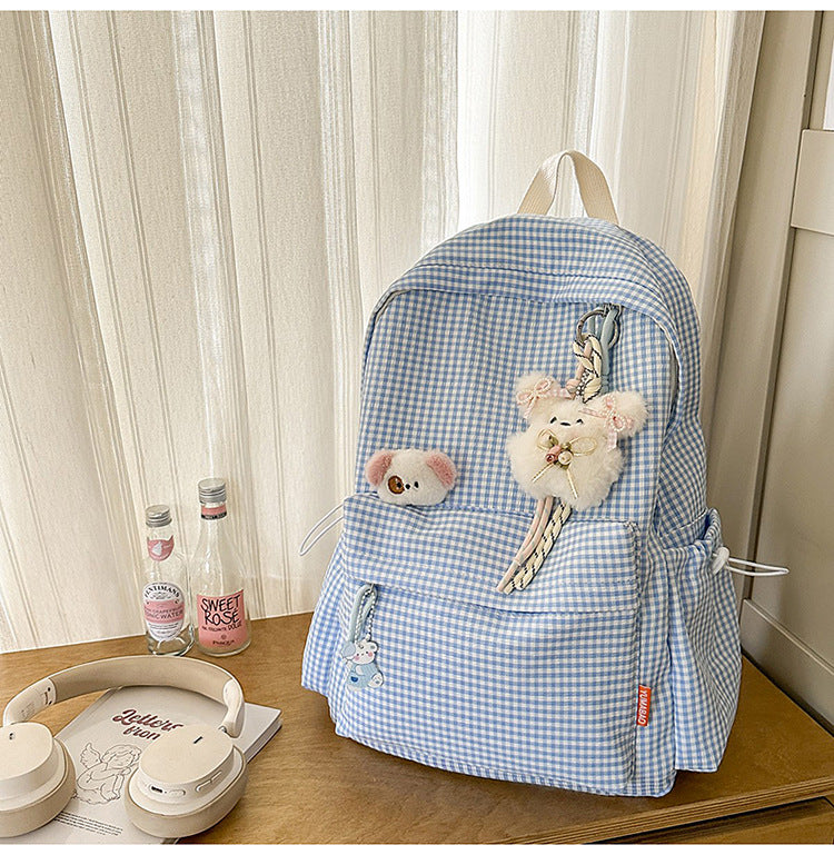 Cute Gingham Print Plush School Backpack