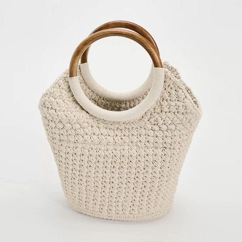 Handcrafted tote bag with round wooden handle Kalsten
